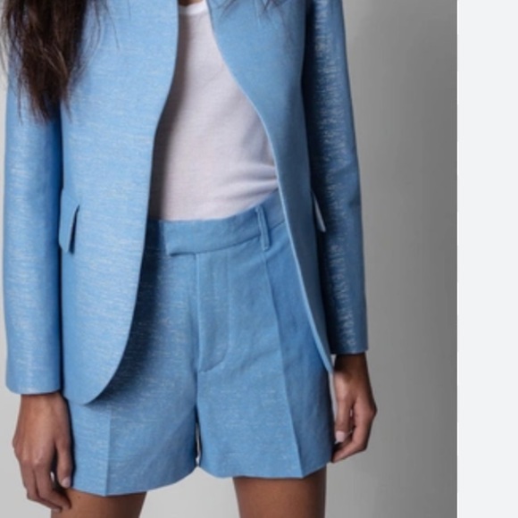 NWT ZADIG & Voltaire Please Lin Sparkle Linen-Blend Short In Azur Size 36(M) - Picture 3 of 15